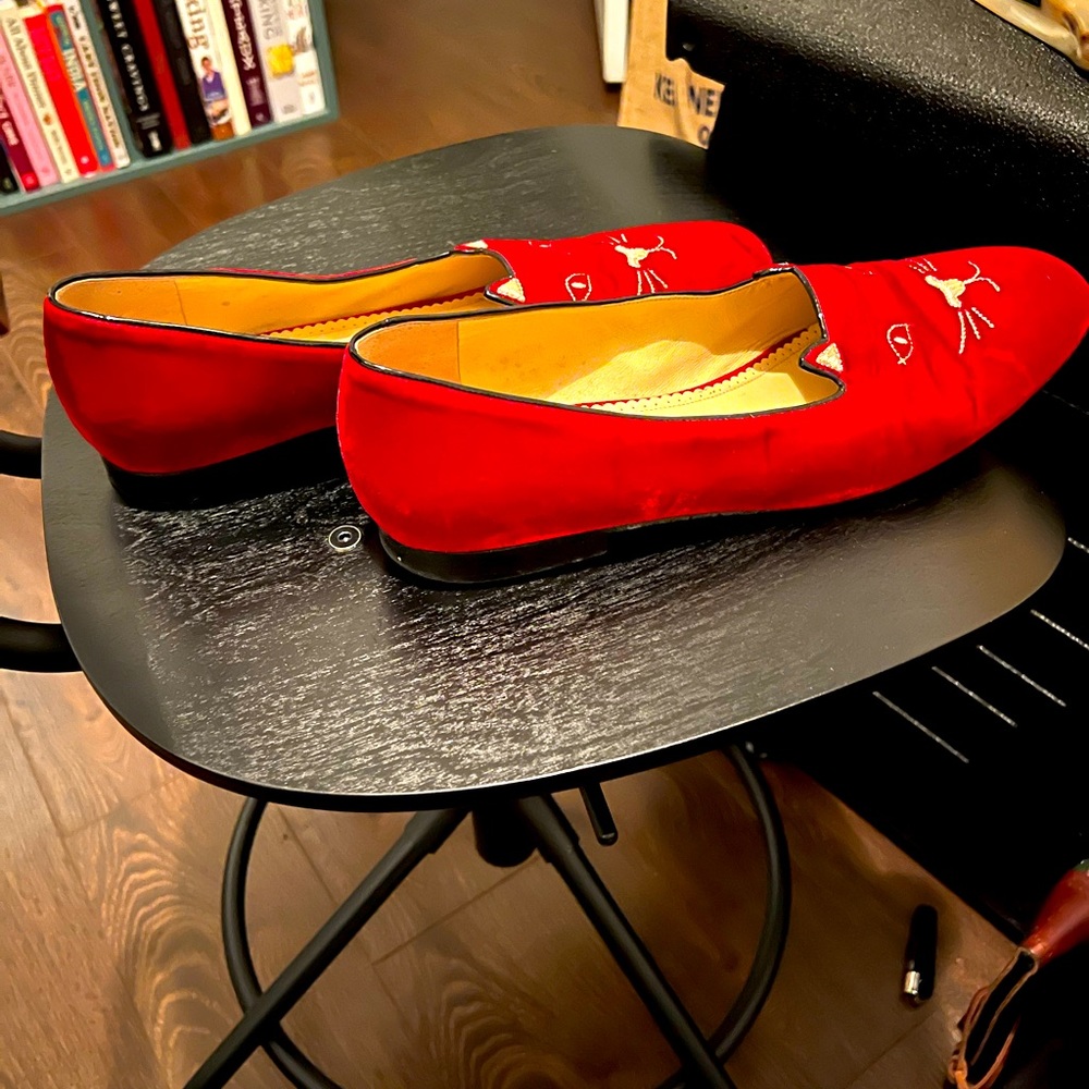 Tom Cats in red suede by Charlotte Olympia